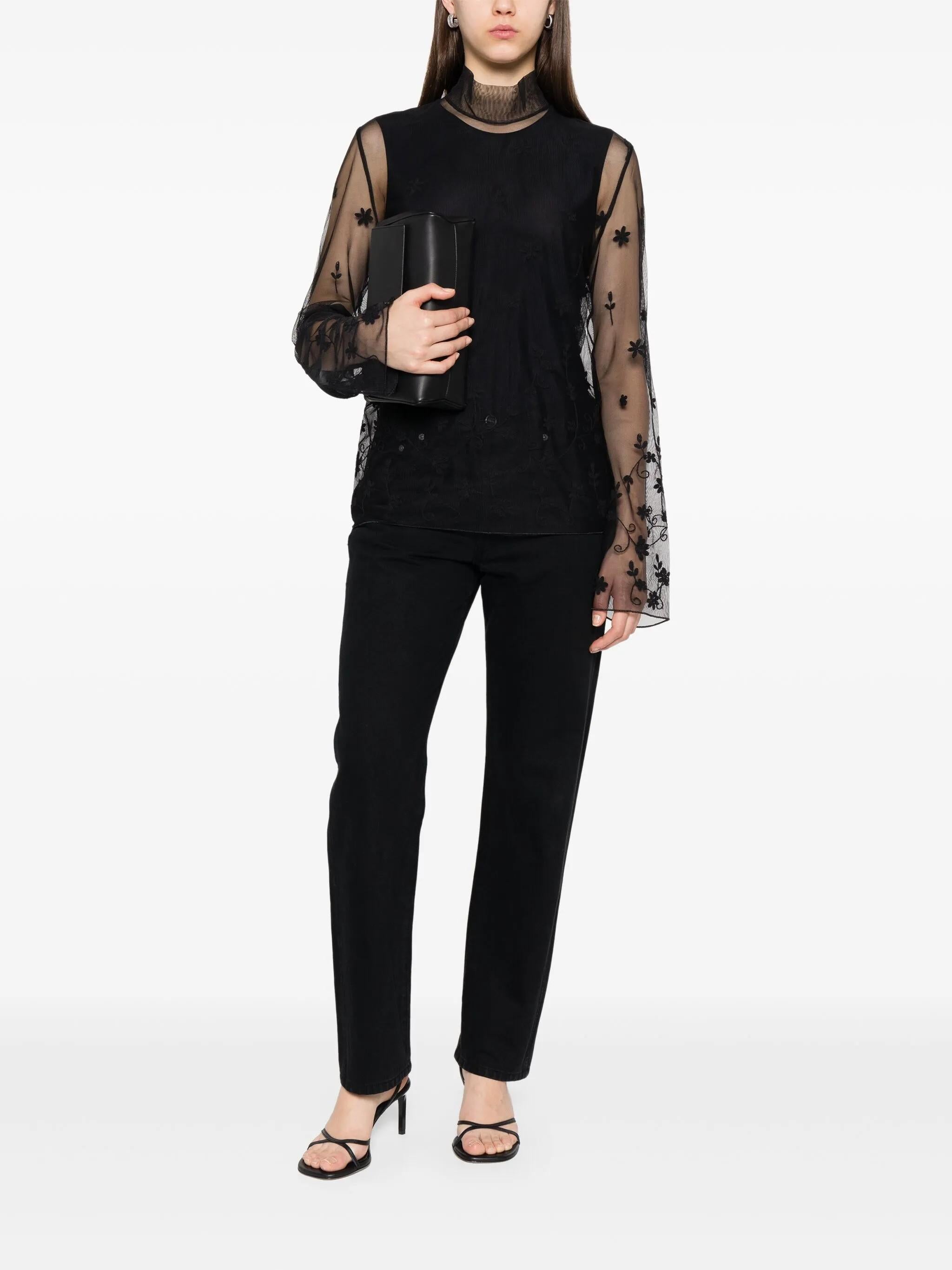 Blusa trasparente con ricamo a fiori in nero Toteme - donna 