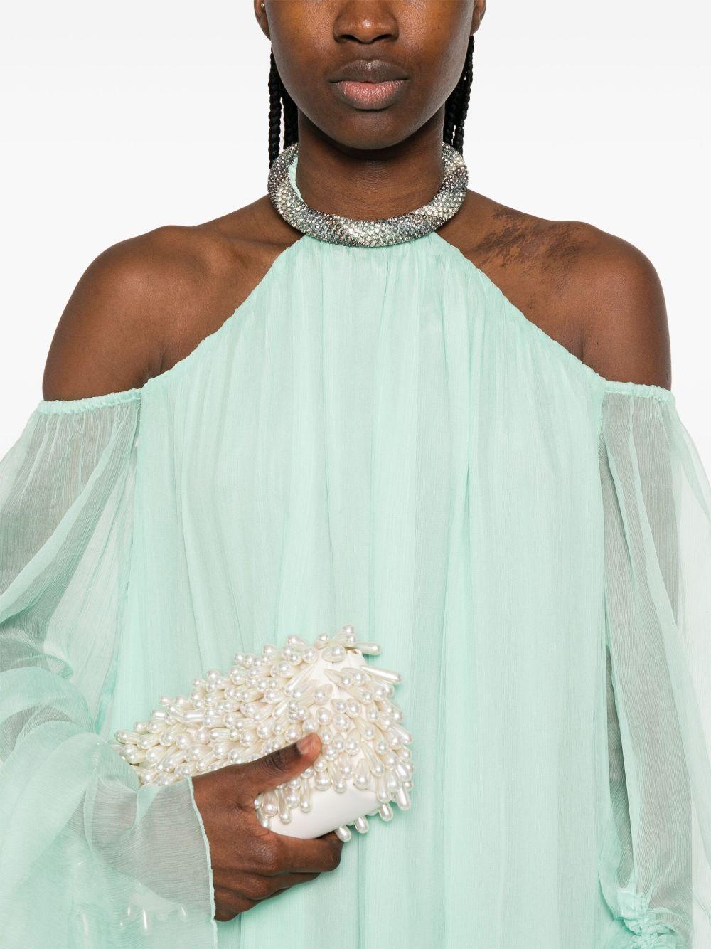 Abito lungo in seta con dettaglio con cristalli in verde acqua Amen - donna 