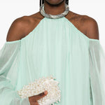 Abito lungo in seta con dettaglio con cristalli in verde acqua Amen - donna 