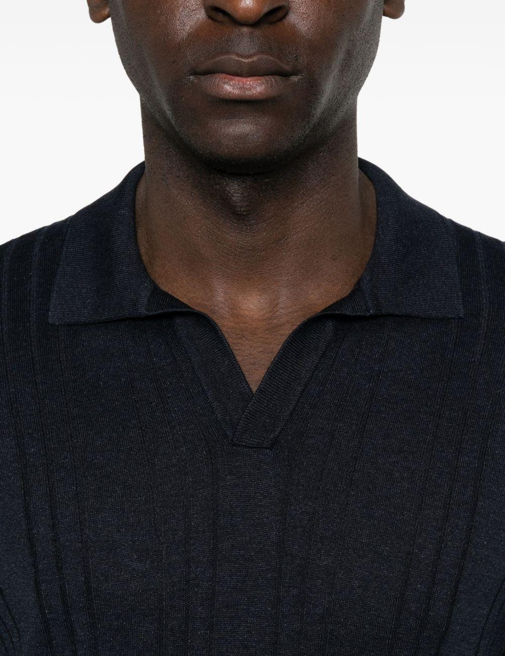 Polo con scollo a v a coste in blu Tagliatore - uomo 