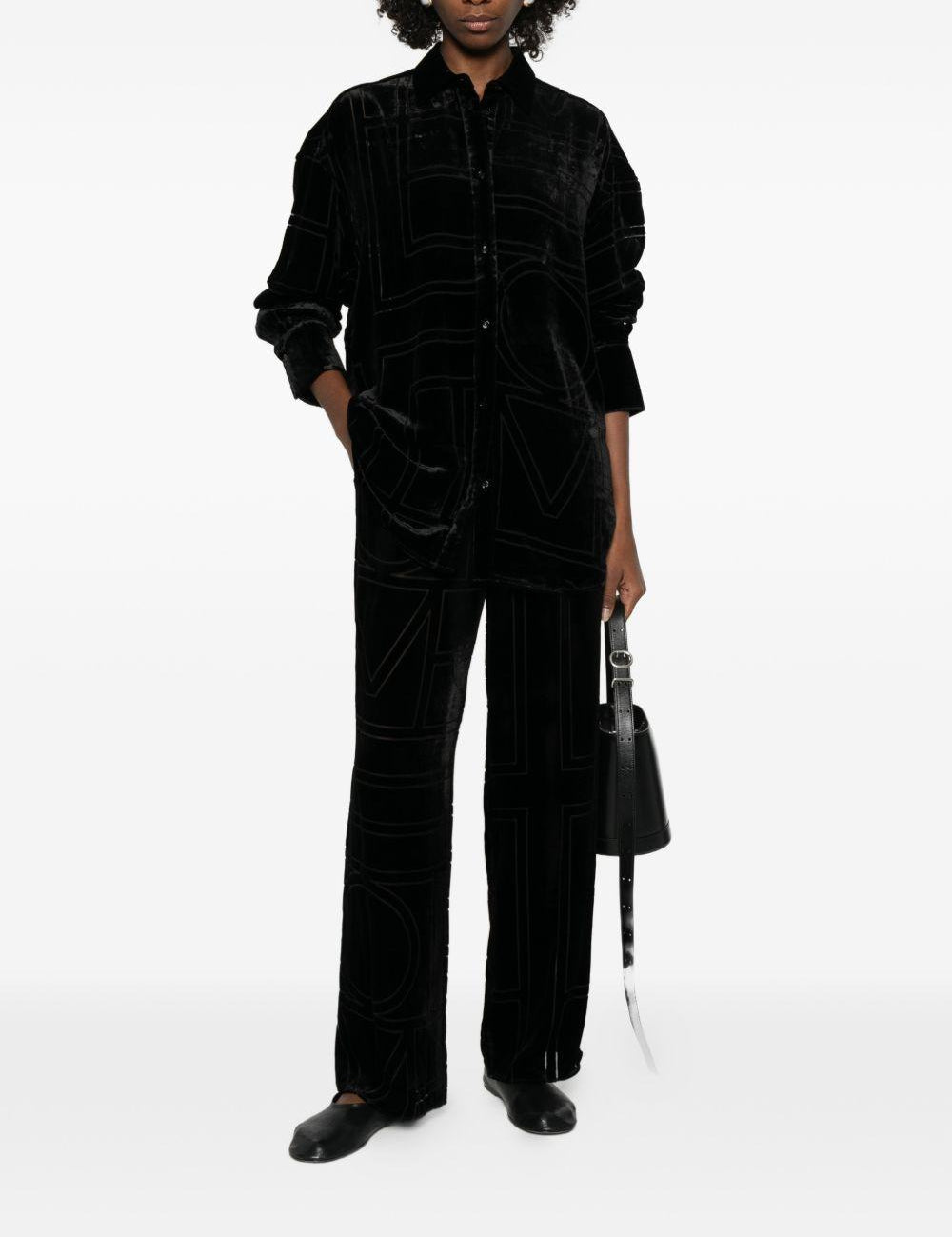 Pantaloni da pigiama monogram devoré in nero Toteme - donna 