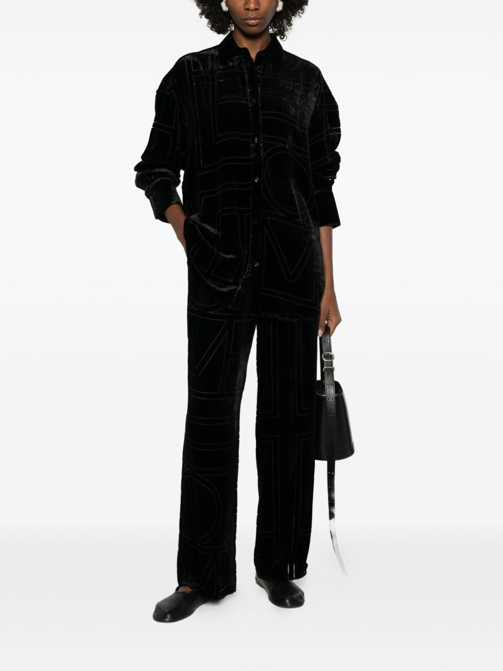 Pantaloni da pigiama monogram devoré in nero Toteme - donna 