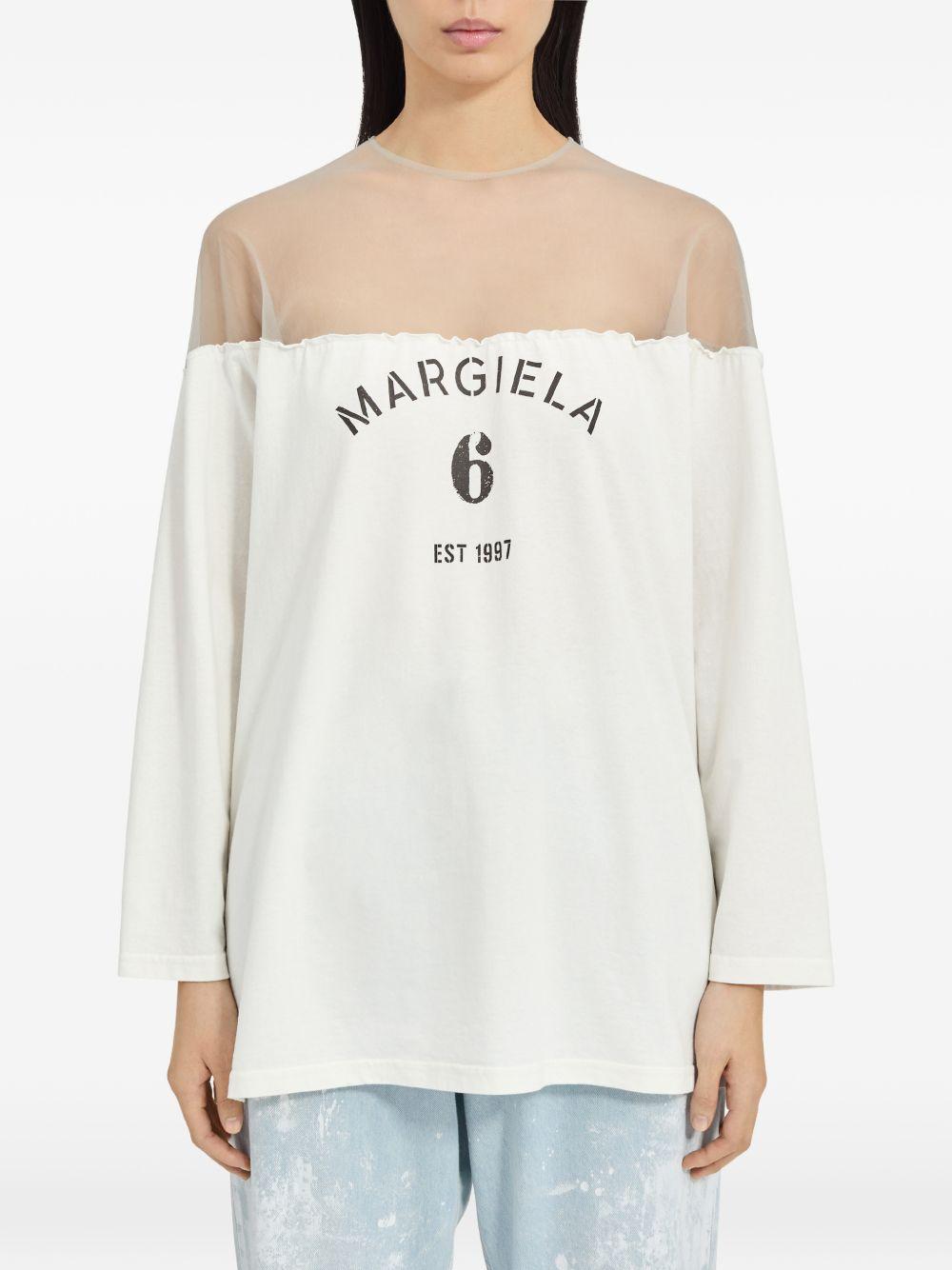 T-shirt a maniche lunghe con dettaglio trasparente in bianco Mm6 maison margiela - donna 