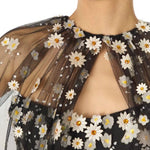 Mantella in tulle con ricamo daisy in nero monique Lhuillier - donna 