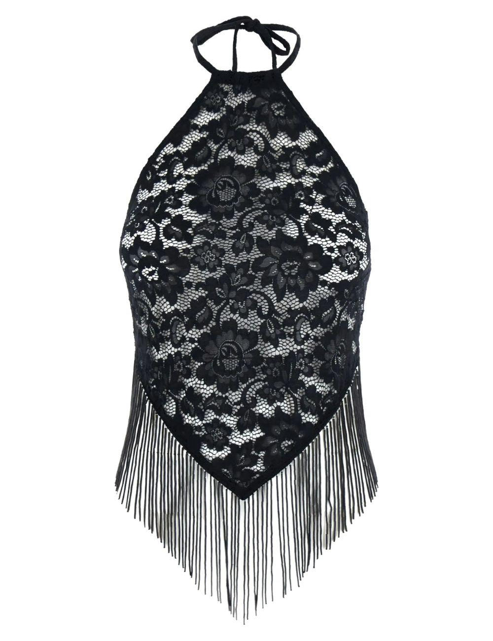 Top in pizzo a fiori in nero Venuja - donna 