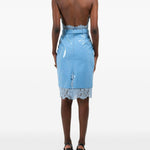 Gonna midi con dettaglio in pizzo in celeste Rowen rose - donna 
