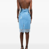 Gonna midi con dettaglio in pizzo in celeste Rowen rose - donna 