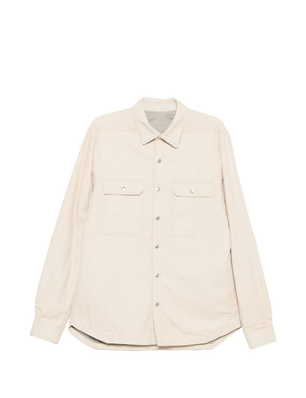 Giacca camicia con bottoni in pelle avorio Rick Owens - uomo 
