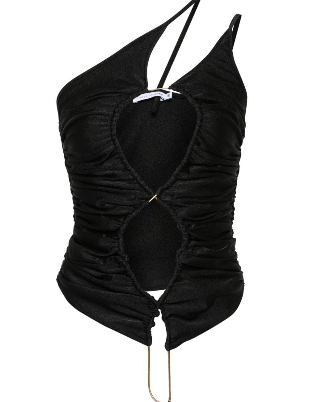 Top asimmetrico con cut-out in nero - donna 