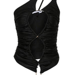 Top asimmetrico con cut-out in nero - donna 