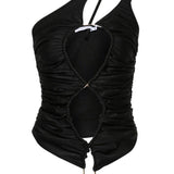 Top asimmetrico con cut-out in nero - donna 