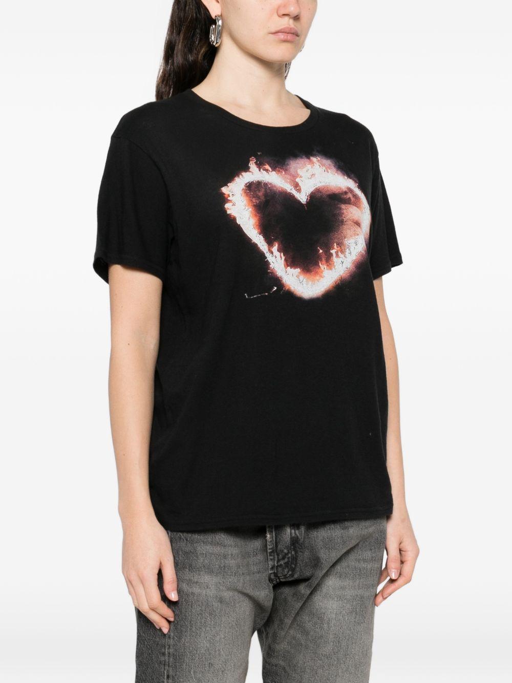 T-shirt Flaming Heart  in nero R13 - donna 