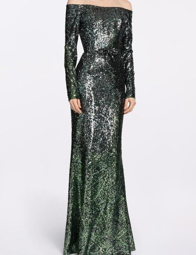 Abito lungo in misto seta con paillettes in verde Elie Saab - donna 