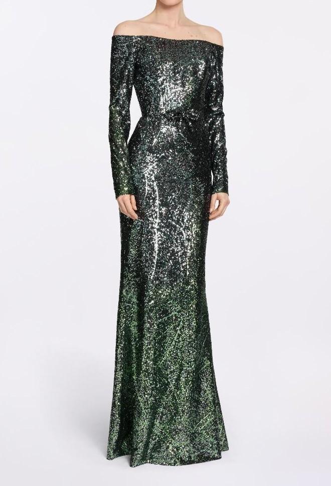 Abito lungo in misto seta con paillettes in verde Elie Saab - donna 