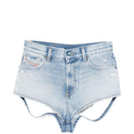 Shorts in denim con cut-out de-lunar in celeste Diesel - donna 