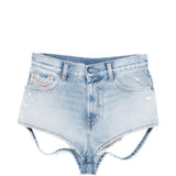 Shorts in denim con cut-out de-lunar in celeste Diesel - donna 
