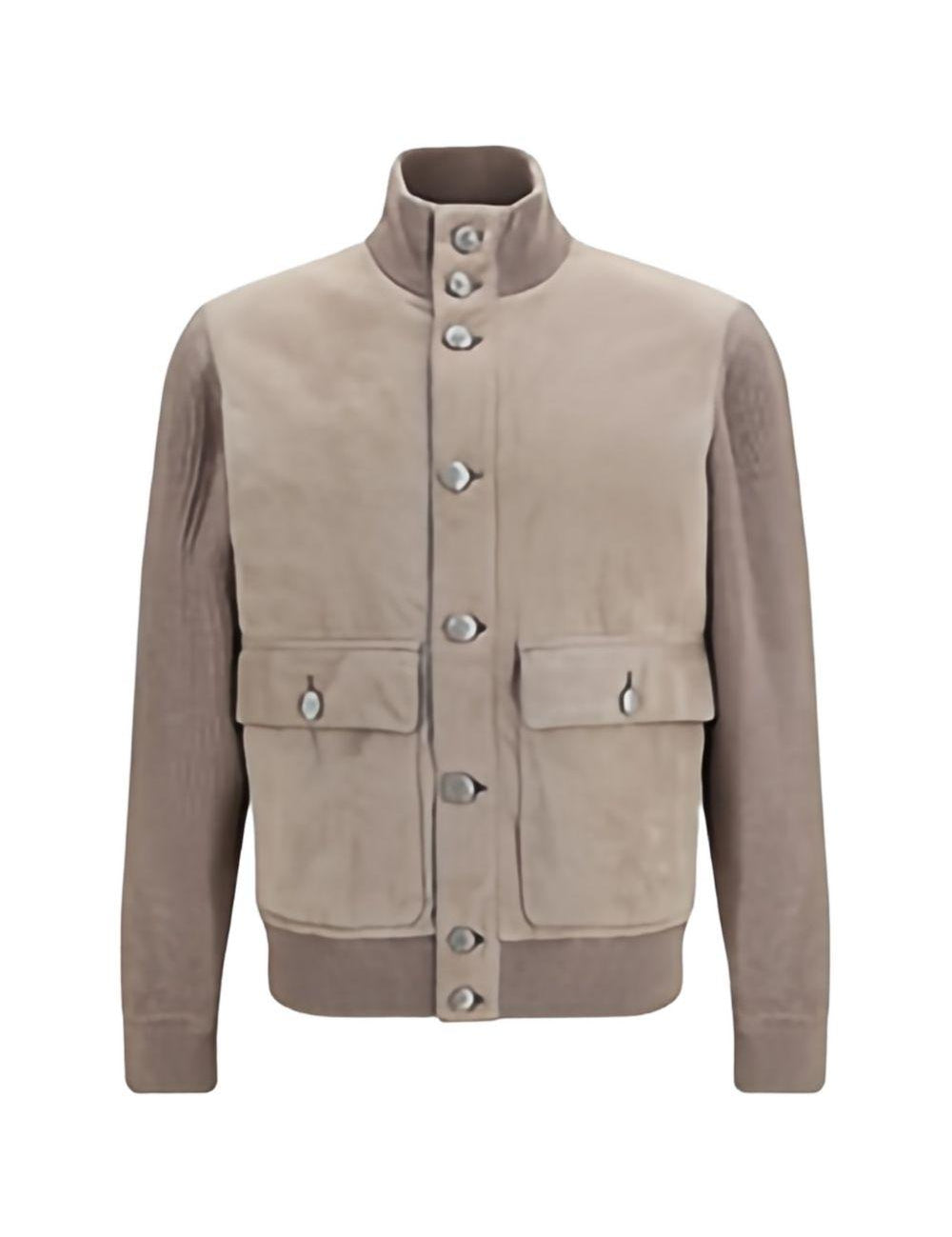 Giacca in suede a collo alto in beige 