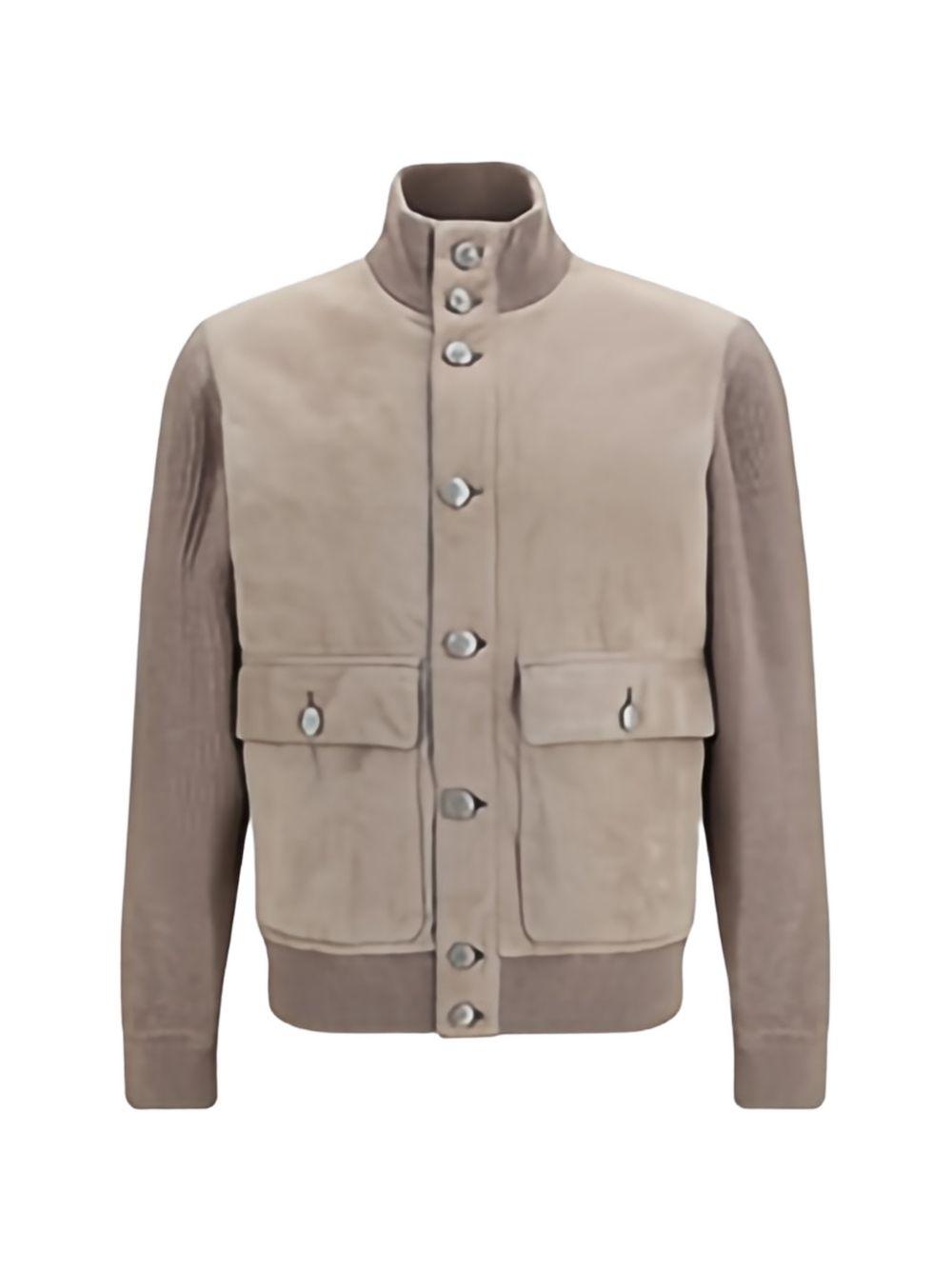 Giacca in suede a collo alto in beige 