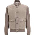 Giacca in suede a collo alto in beige 