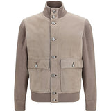 Giacca in suede a collo alto in beige 