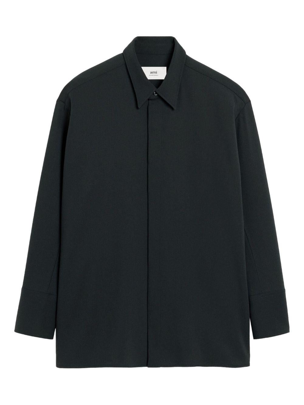 Camicia con abbottonatura nascosta in grigio scuro Ami Paris - uomo 