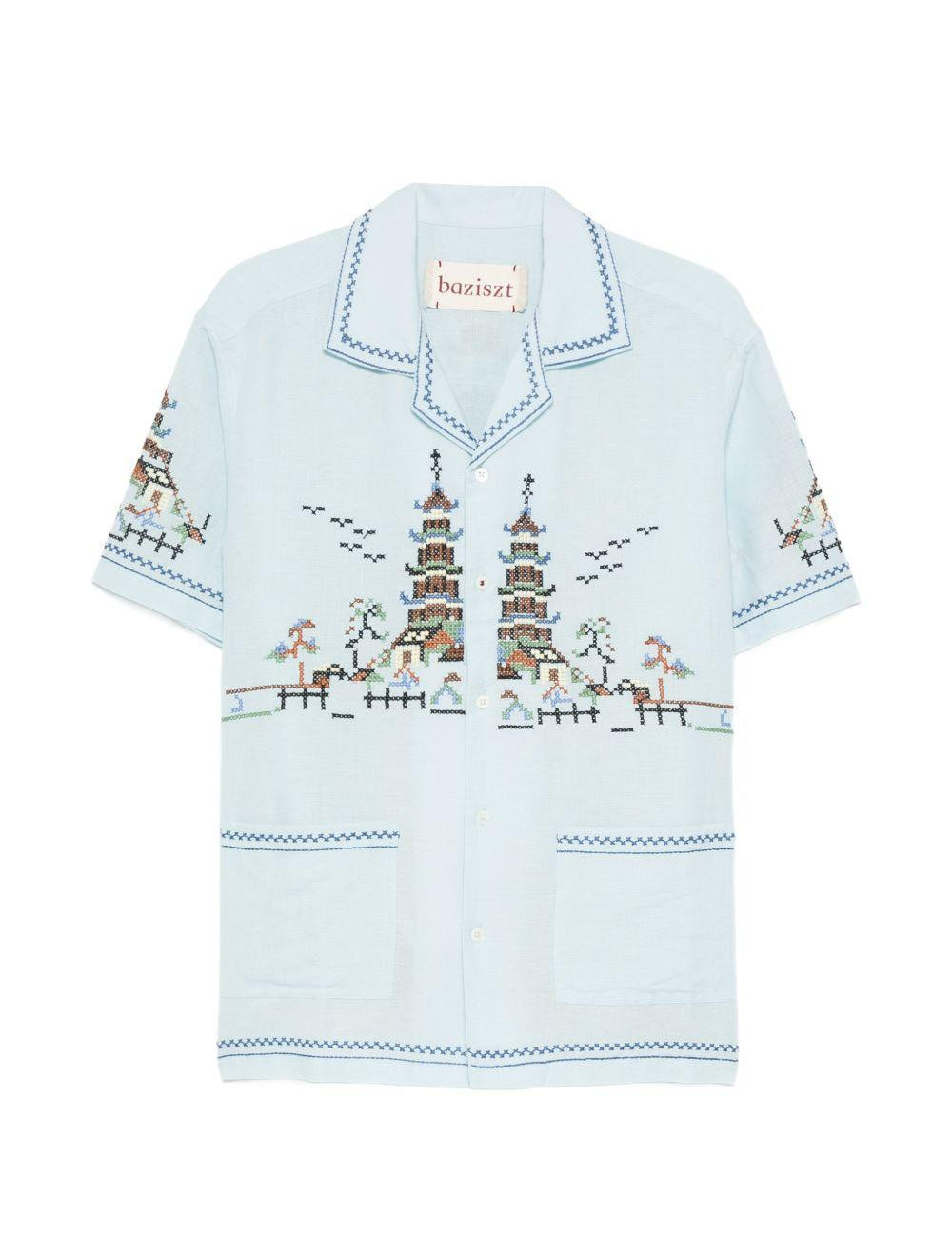 Camicia ricamata in azzurro Baziszt - uomo 