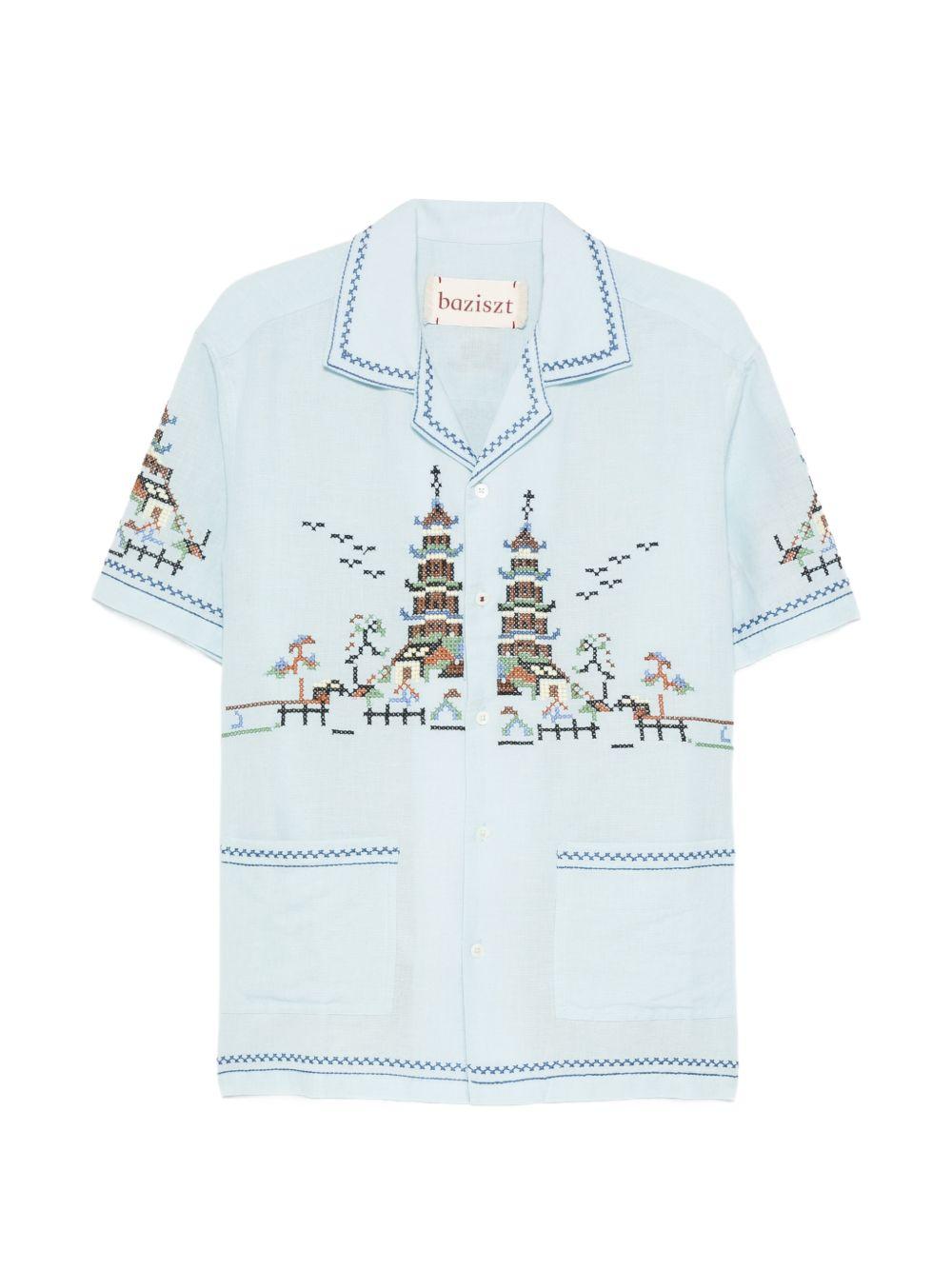 Camicia ricamata in azzurro Baziszt - uomo 