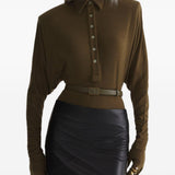 Body con colletto stile polo in verde 