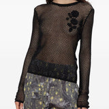 Top all'uncinetto con applicazioni a fiore in nero Ganni - donna 