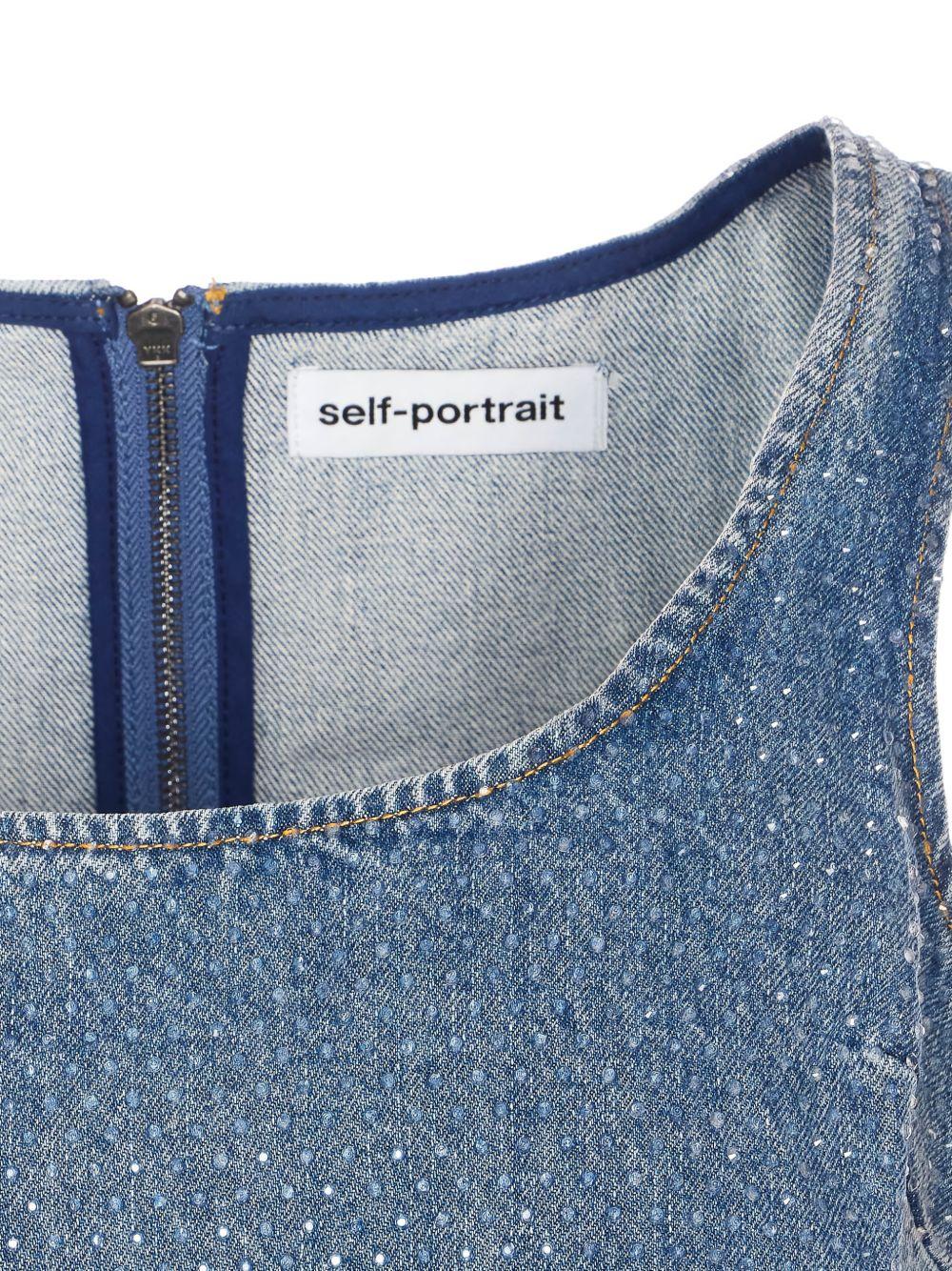 Top crop in denim con cristalli in blu Self-portrait - donna 