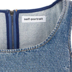 Top crop in denim con cristalli in blu Self-portrait - donna 