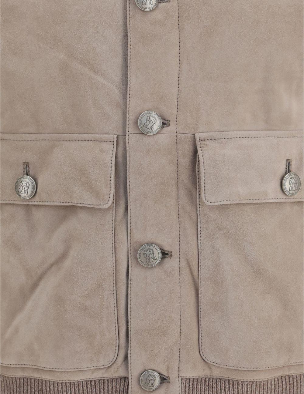 Giacca in suede a collo alto in beige 