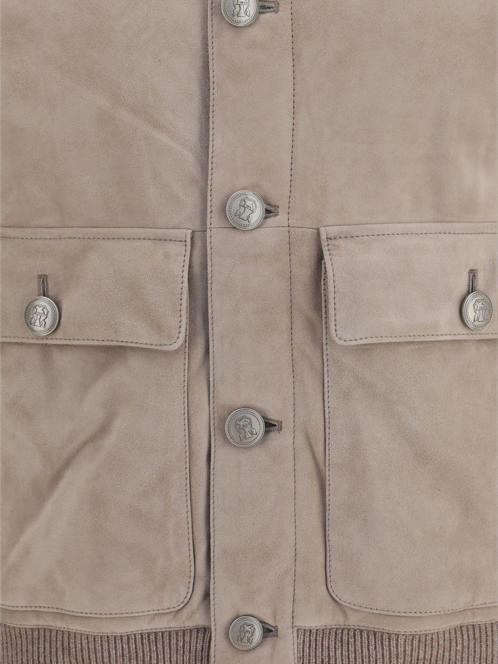 Giacca in suede a collo alto in beige 