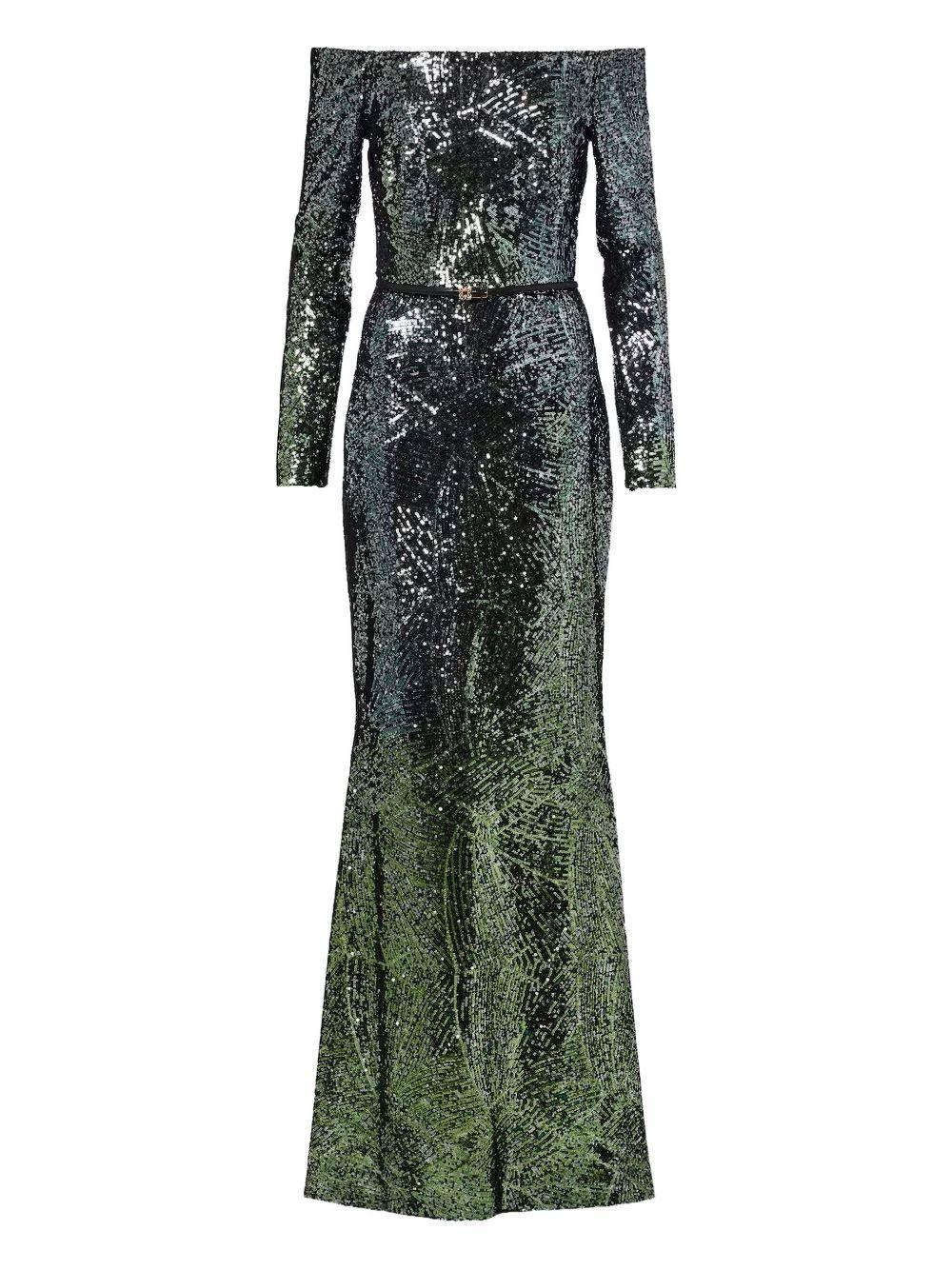 Abito lungo in misto seta con paillettes in verde Elie Saab - donna 