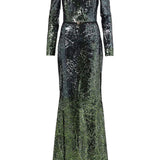 Abito lungo in misto seta con paillettes in verde Elie Saab - donna 