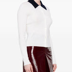 Cardigan colletto polo in lana bianco Self-Portrait - donna 
