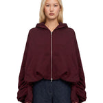 Felpa con cappuccio e zip bordeaux 