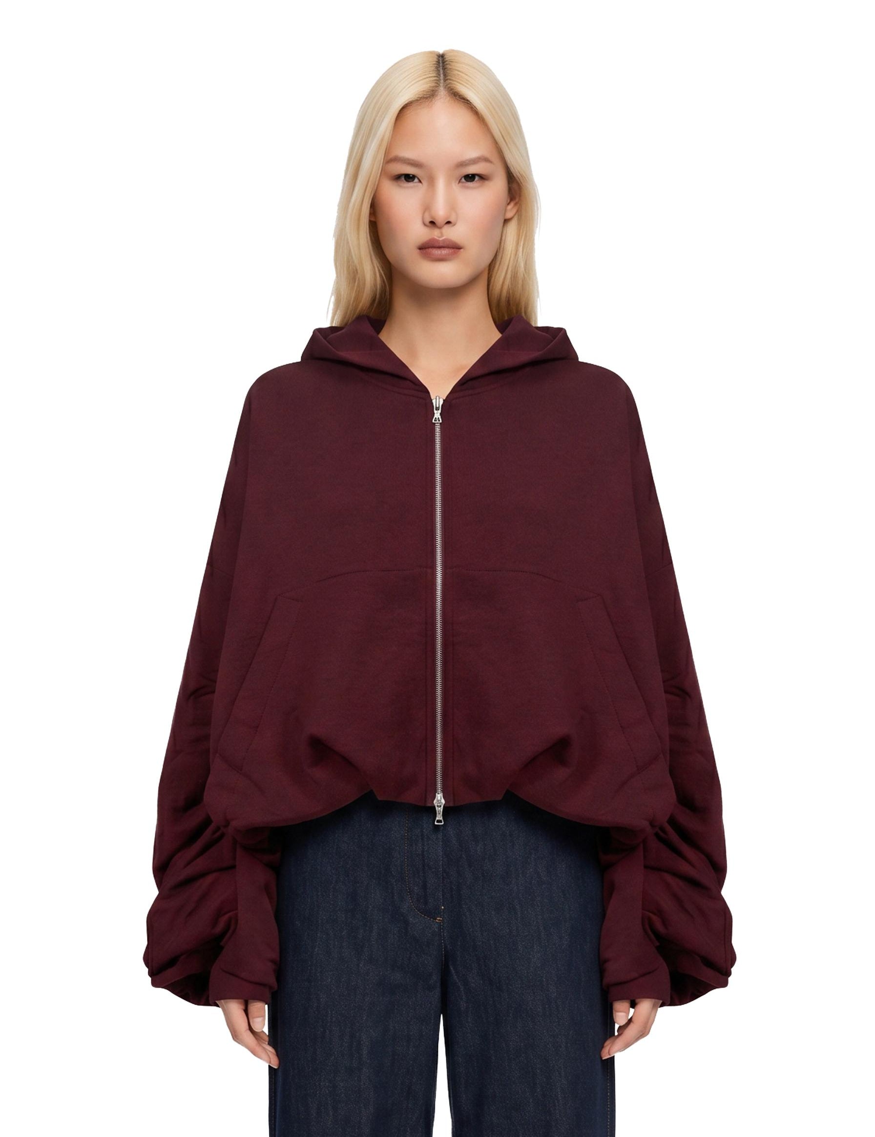 Felpa con cappuccio e zip bordeaux 