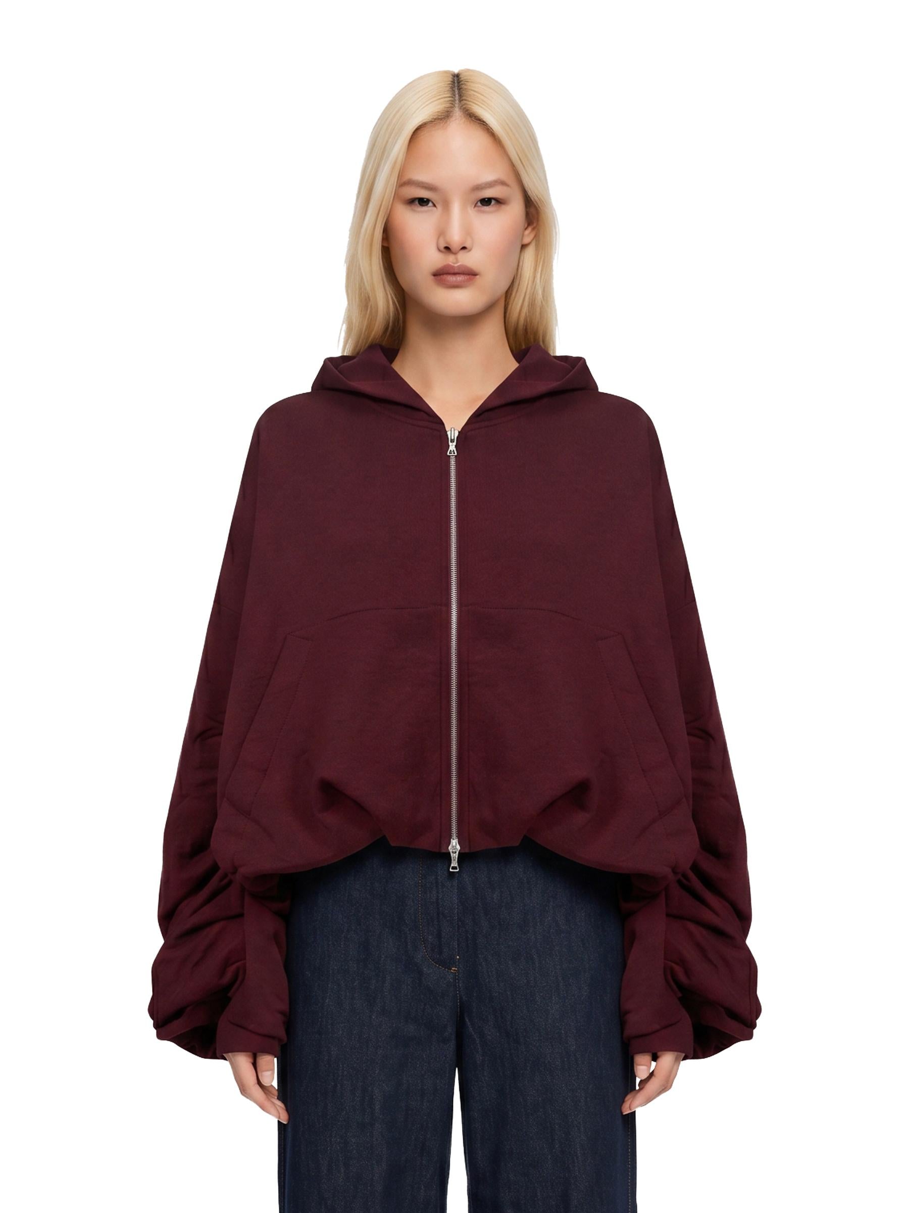 Felpa con cappuccio e zip bordeaux 