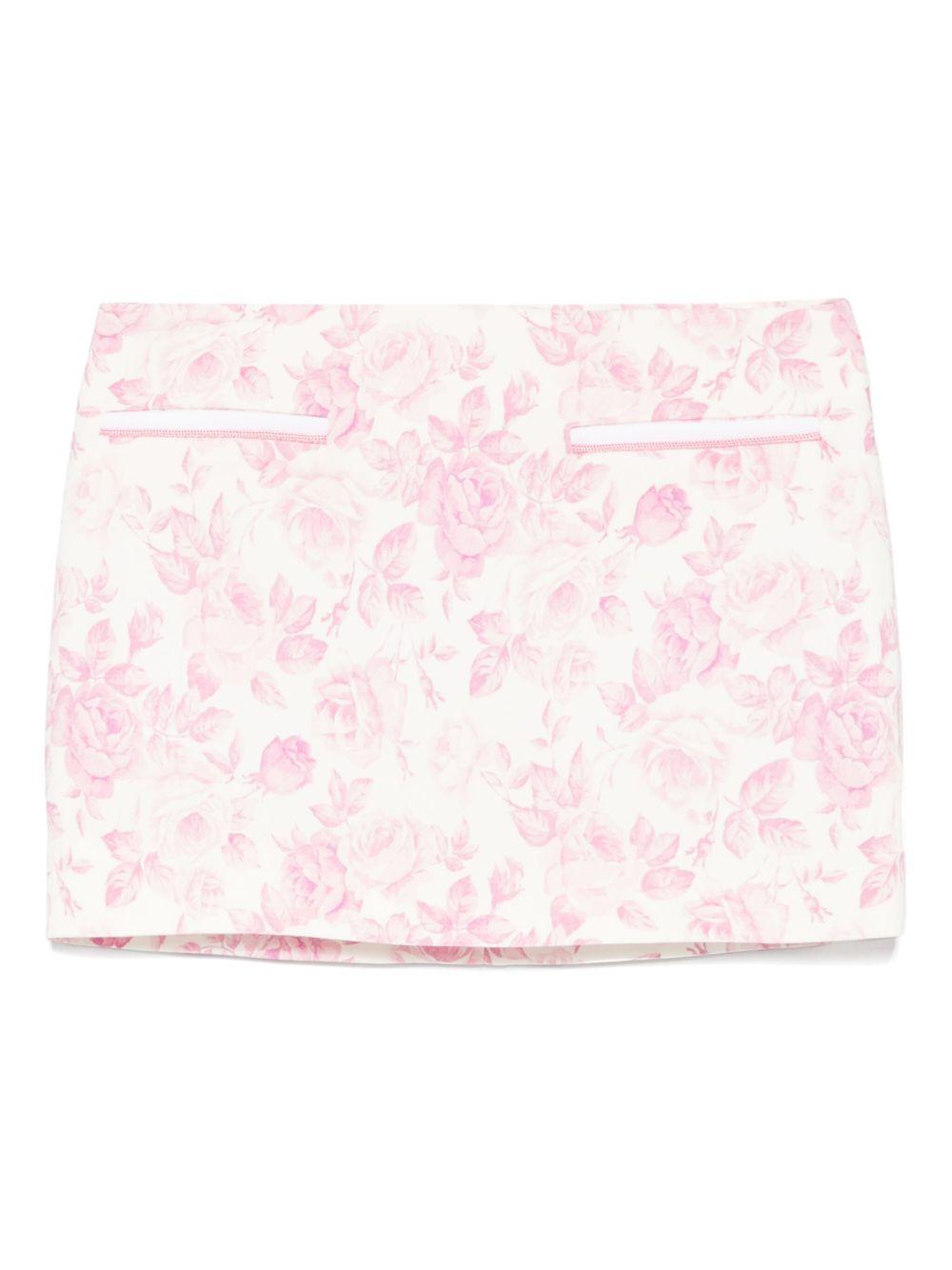 Minigonna con stampa in bianco e rosa Rowen Rose - donna 