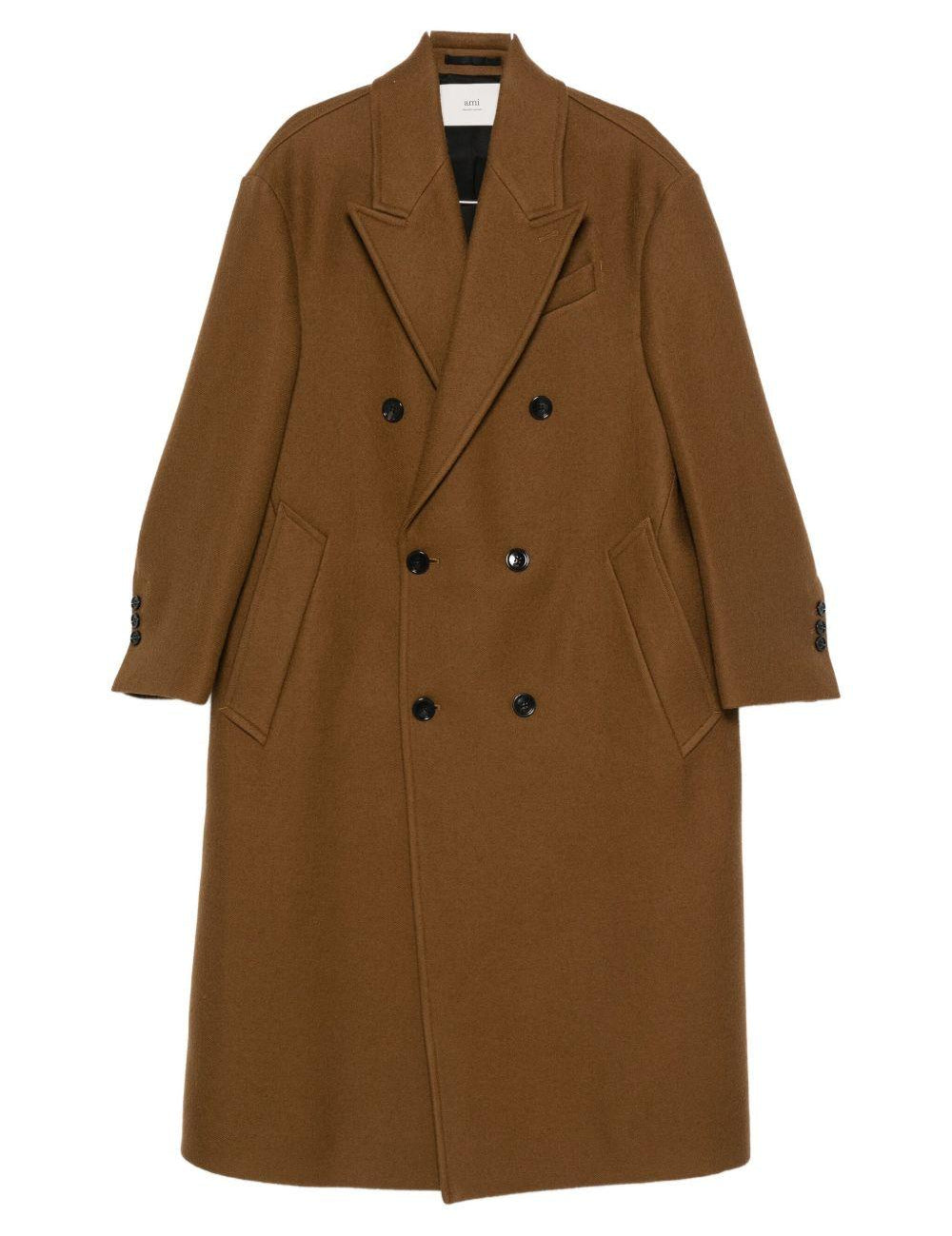 Cappotto doppio petto in lana in marrone Ami paris - uomo 