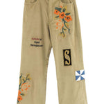 Pantaloni con ricamo floreale in beige Khoki - uomo 