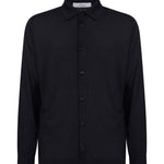 Camicia in maglia di seta blu denim 