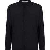 Camicia in maglia di seta blu denim 