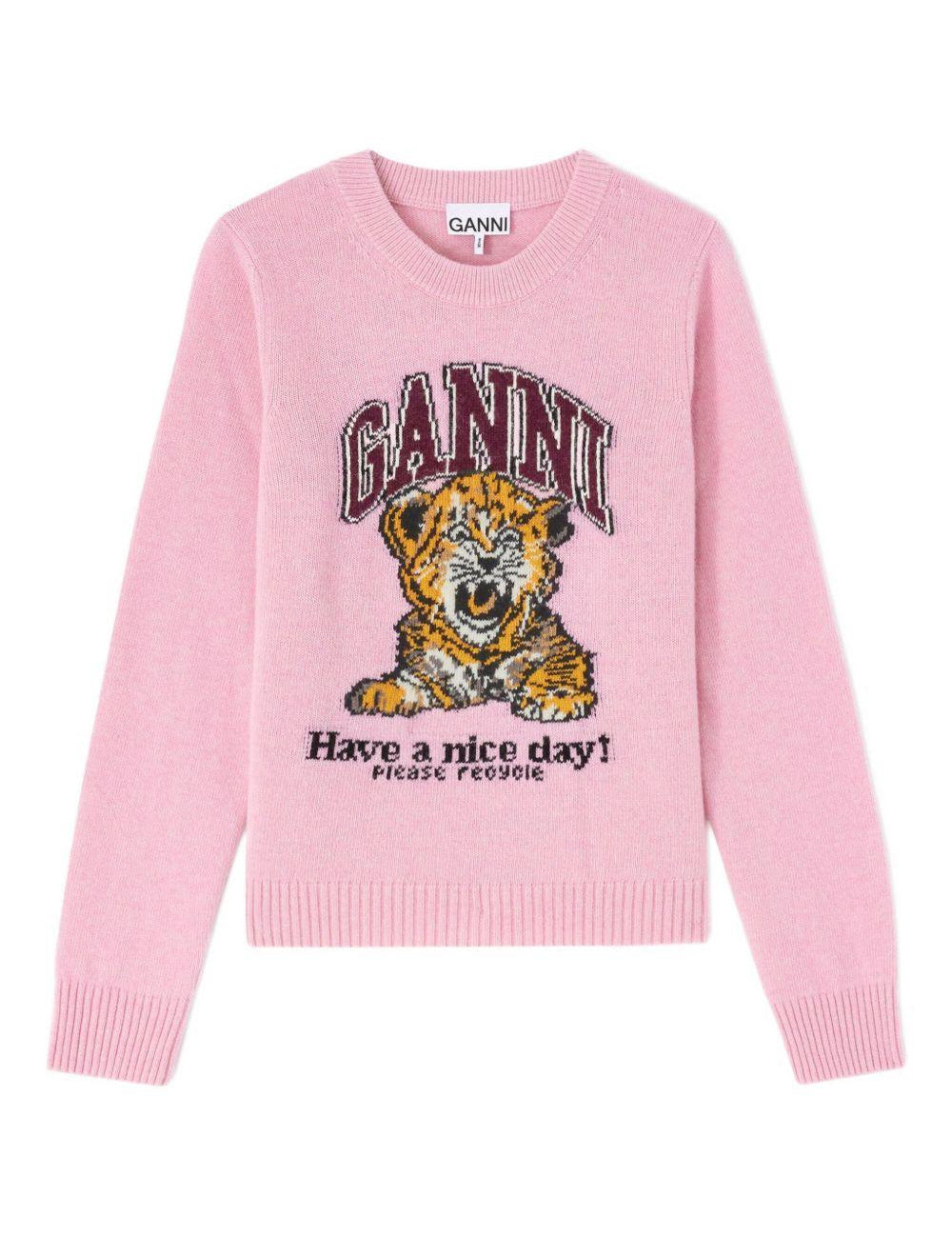 Maglione con intarsio in rosa Ganni - donna 