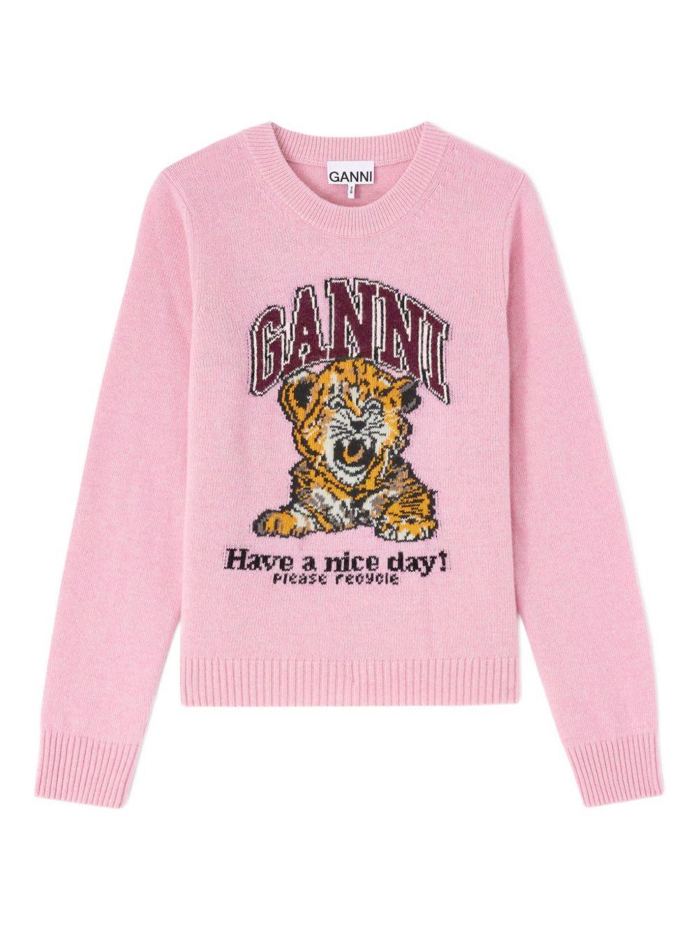 Maglione con intarsio in rosa Ganni - donna 