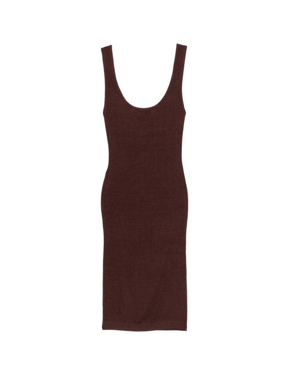 ABITO MIDI SCOLLO ROTONDO IN MARRONE Entire Studios - donna 