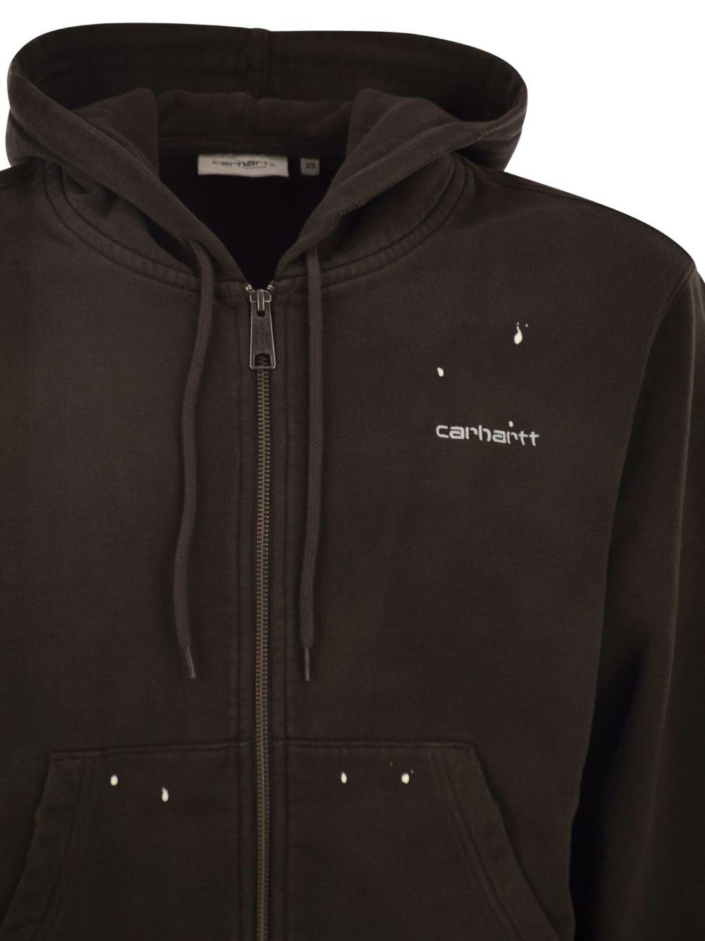 Felpa con logo ricamato a schizzi di vernice in marrone Carhartt wip - uomo 