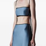 Top satinato crop con spalline in blu Temily - donna 