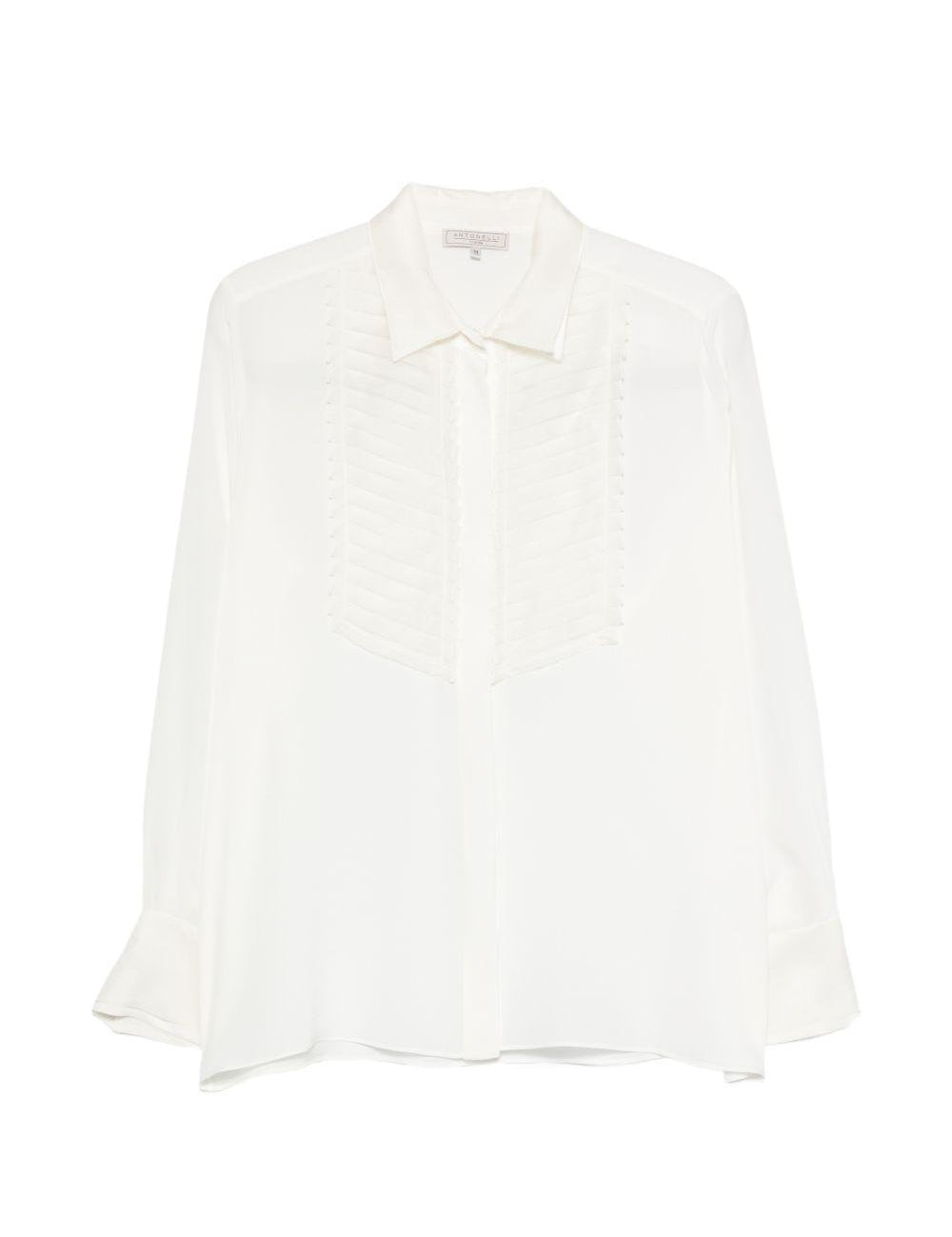 Camicia a maniche lunghe con balza a pieghe in bianco Antonelli - donna 